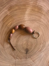 Load image into Gallery viewer, Keyring with dusty rose Wooden Beads and Faux Suede Cord - Chic Split Ring Accessory, Perfect Gift
