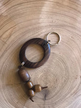 Load image into Gallery viewer, Keyring with large wooden ring Wooden Beads and Faux Suede Cord - Chic Split Ring Accessory, Perfect Gift
