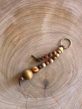 Load image into Gallery viewer, Keyring with rustic under tones Wooden Beads and Faux Suede Cord - Chic Split Ring Accessory, Perfect Gift
