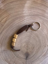 Load image into Gallery viewer, Keyring with square neutral wooden beads on faux suede cord with split ring.
