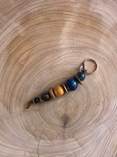 Load image into Gallery viewer, Keyring with blue and gold Wooden Beads and Faux Suede Cord - Chic Split Ring Accessory, Perfect Gift
