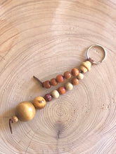 Load image into Gallery viewer, Keyring with rustic under tones Wooden Beads and Faux Suede Cord - Chic Split Ring Accessory, Perfect Gift
