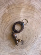 Load image into Gallery viewer, Keyring with large wooden ring Wooden Beads and Faux Suede Cord - Chic Split Ring Accessory, Perfect Gift
