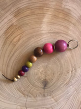 Load image into Gallery viewer, Keyring with mixed colour Wooden Beads and Faux Suede Cord - Chic Split Ring Accessory, Perfect Gift
