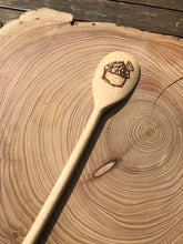 Load image into Gallery viewer, Decorative beech wooden spoon with pyrography detail of a yummy iced cupcake with wafer.
