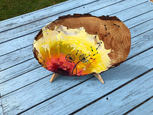 Load image into Gallery viewer, Original Dandelion acrylic painting on live edge ash wood slice with stand.
