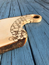 Load image into Gallery viewer, Handmade Maple serving platter with pyrography detail.
