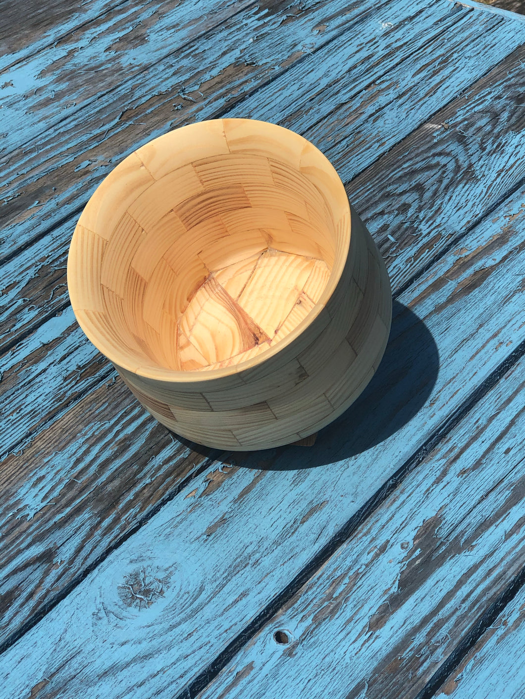 Hand turned segmented wooden bowl