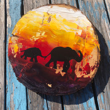 Load image into Gallery viewer, Hand painted elephants sunset.
