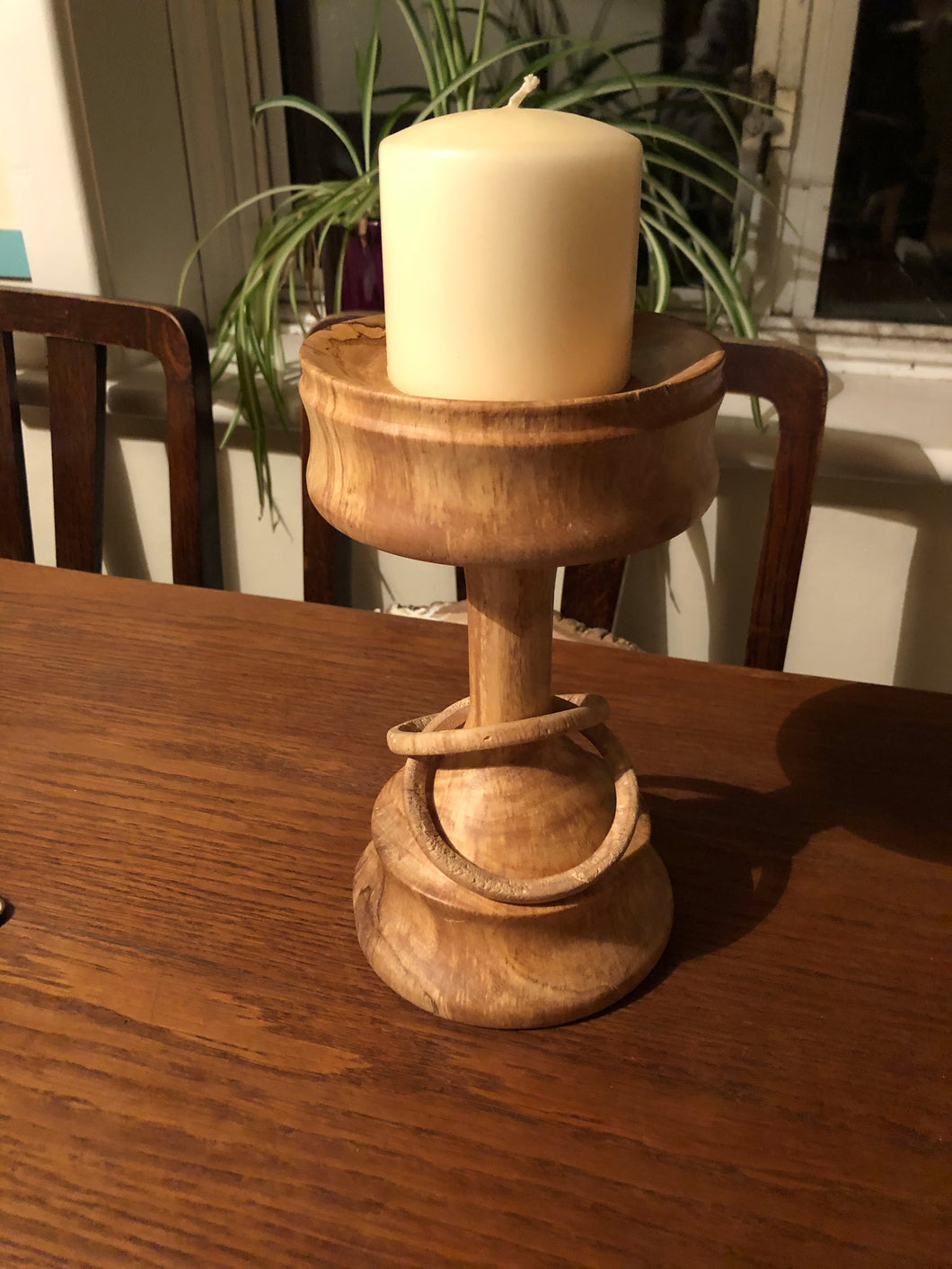 Wooden Candle Stand wIth 2 captive rings.