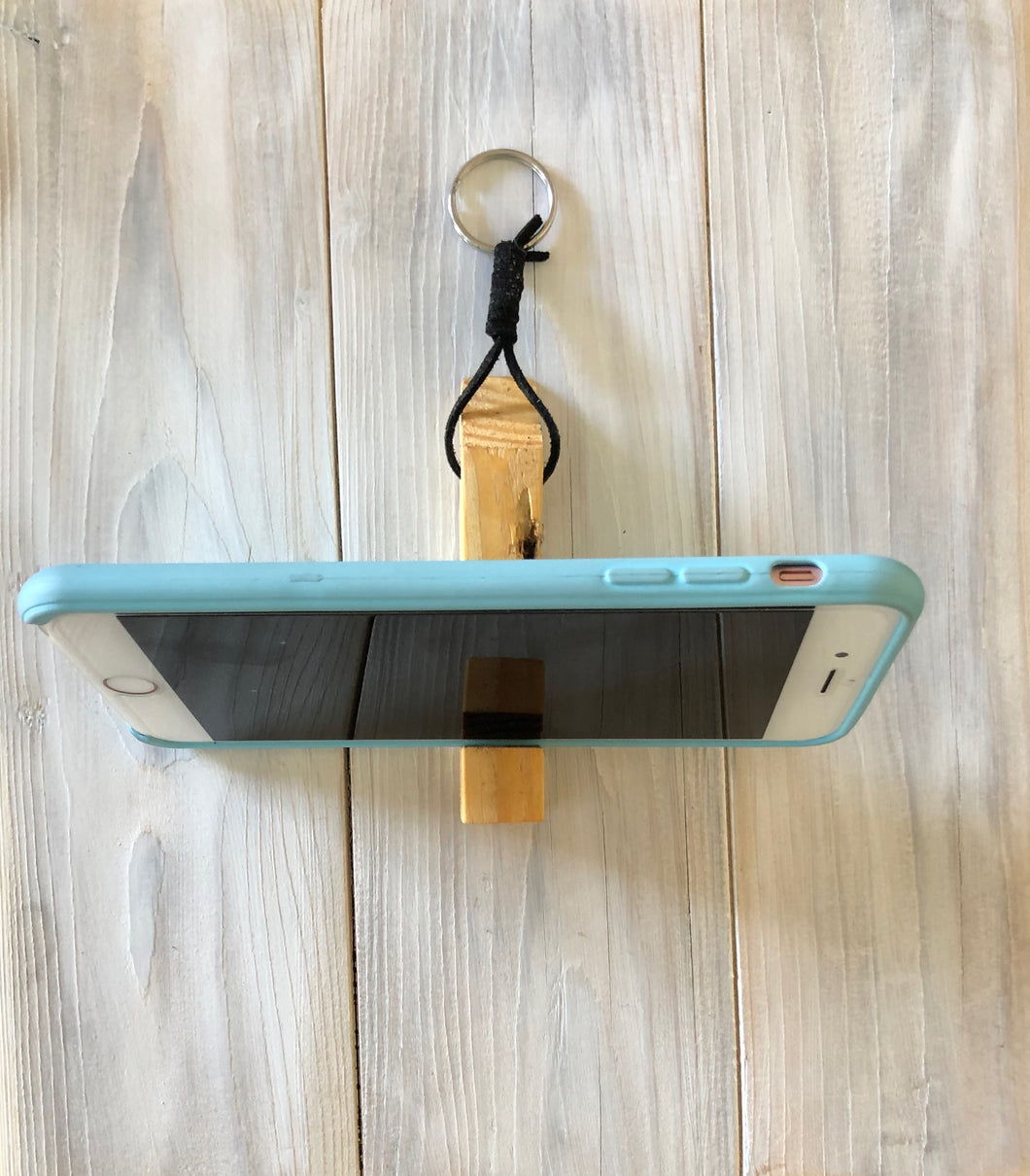 Wooden phone stand keyring