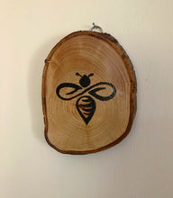 Load image into Gallery viewer, Pyrography bee decor
