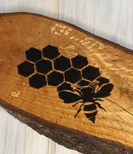Load image into Gallery viewer, Pyrography bee and honey comb decor
